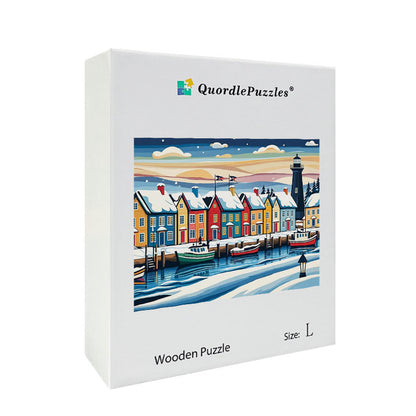Winter Coastal Village Wooden Jigsaw Puzzle