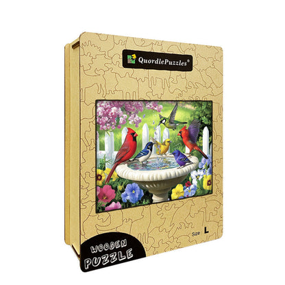Birds at Fountain Wooden Jigsaw Puzzle