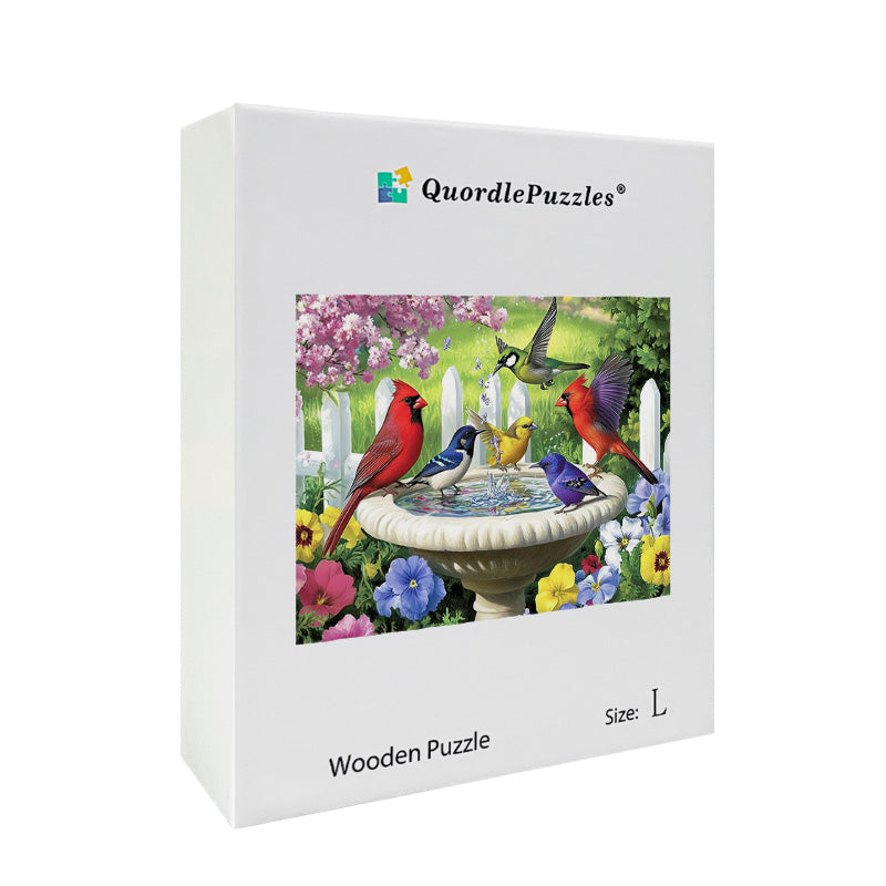 Birds at Fountain Wooden Jigsaw Puzzle