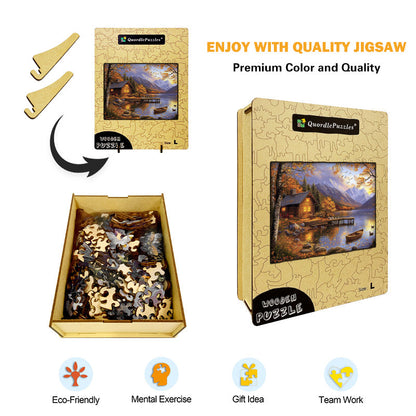Cabin by Lake Wooden Jigsaw Puzzle