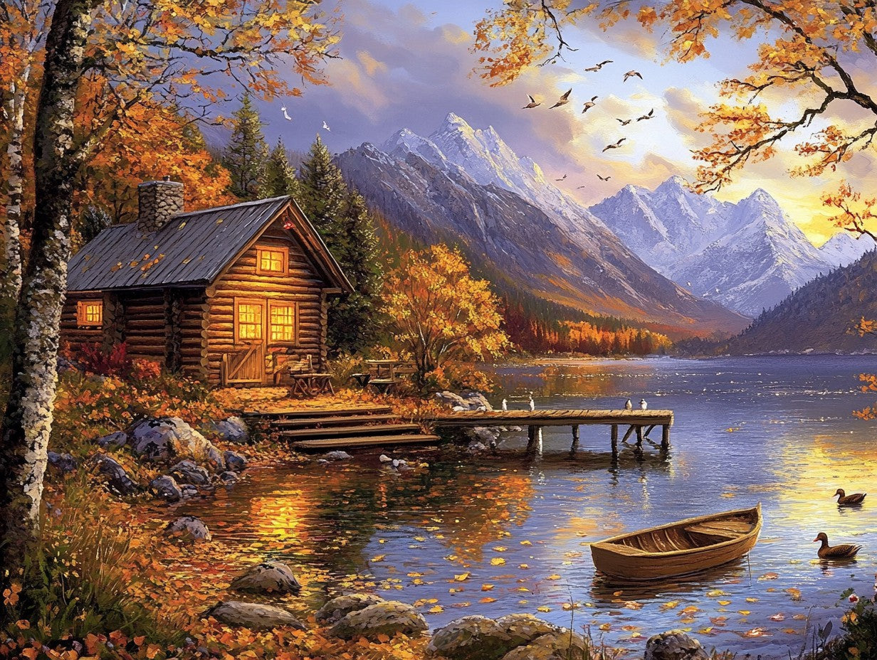 Cabin by Lake Wooden Jigsaw Puzzle