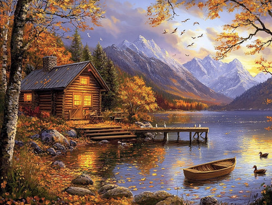 Cabin by Lake Wooden Jigsaw Puzzle