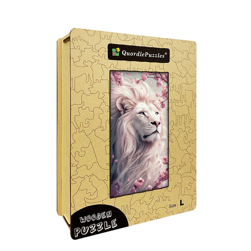Cherry Blossom Lion Wooden Jigsaw Puzzle