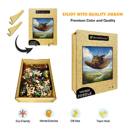 Flying Carpet Cat Wooden Jigsaw Puzzle