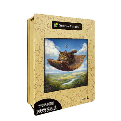 Flying Carpet Cat Wooden Jigsaw Puzzle