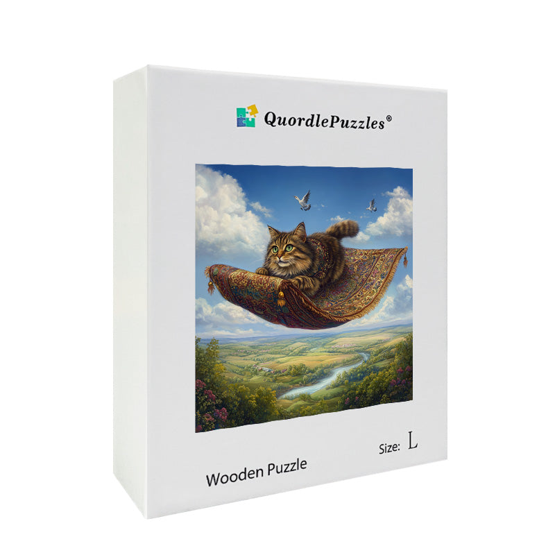 Flying Carpet Cat Wooden Jigsaw Puzzle
