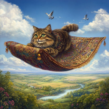 Flying Carpet Cat Wooden Jigsaw Puzzle