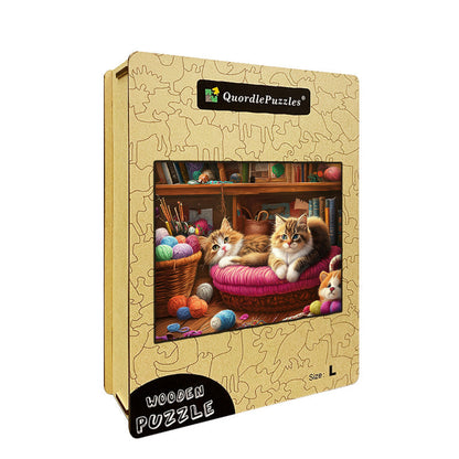 Knitting Cats Wooden Jigsaw Puzzle