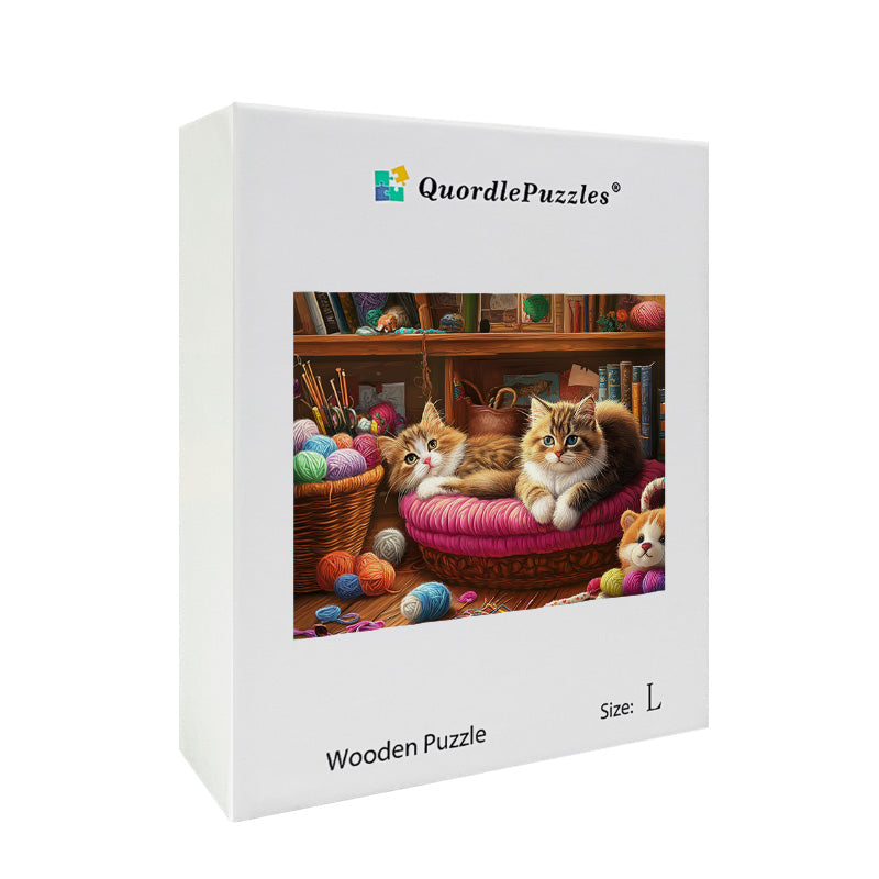 Knitting Cats Wooden Jigsaw Puzzle