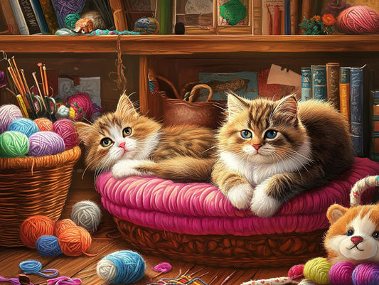 Knitting Cats Wooden Jigsaw Puzzle