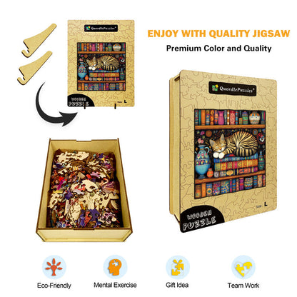 Sleepy Shelf Cat Wooden Jigsaw Puzzle