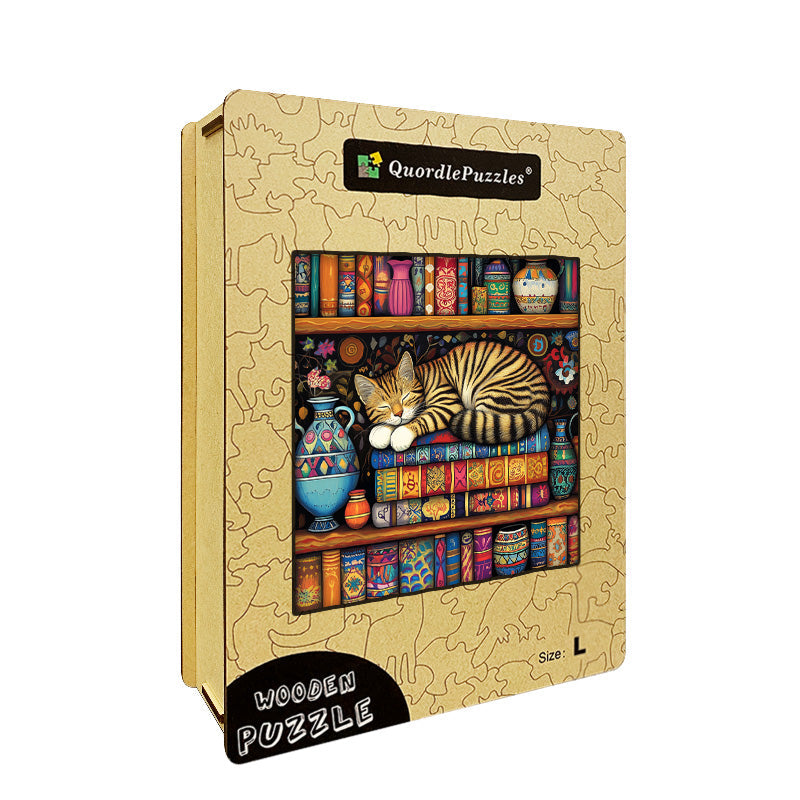 Sleepy Shelf Cat Wooden Jigsaw Puzzle