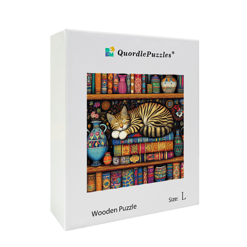 Sleepy Shelf Cat Wooden Jigsaw Puzzle