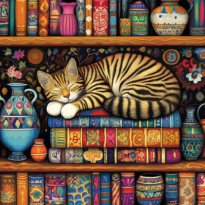 Sleepy Shelf Cat Wooden Jigsaw Puzzle