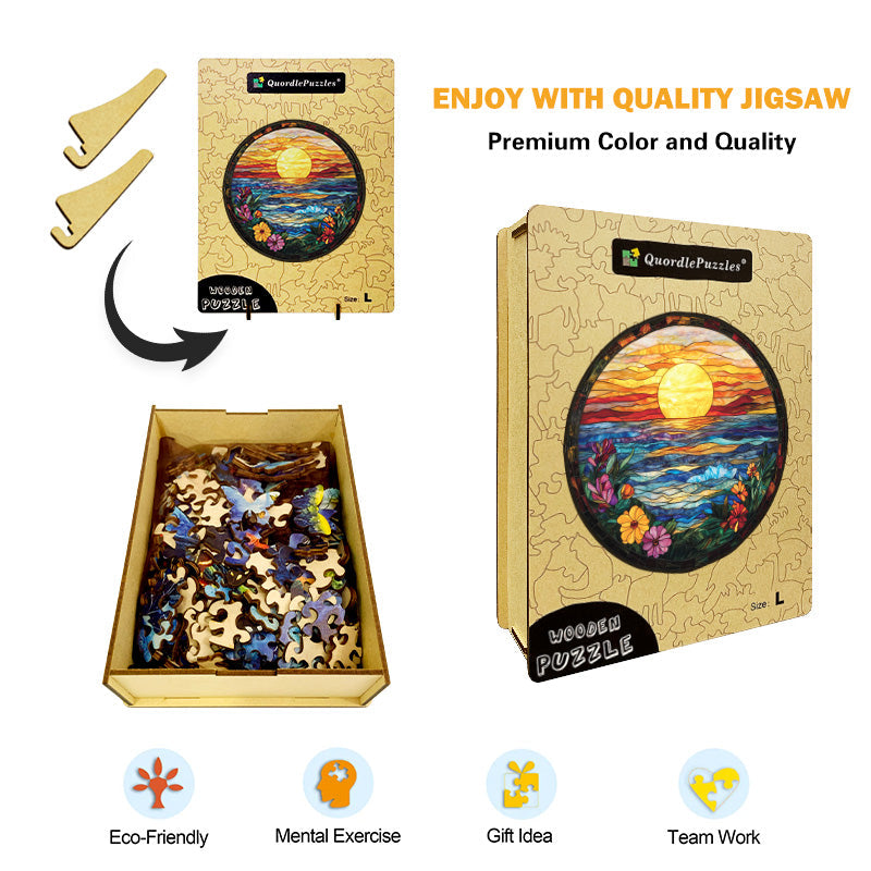 Stained Glass Sunset Wooden Jigsaw Puzzle