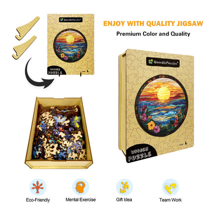 Stained Glass Sunset Wooden Jigsaw Puzzle