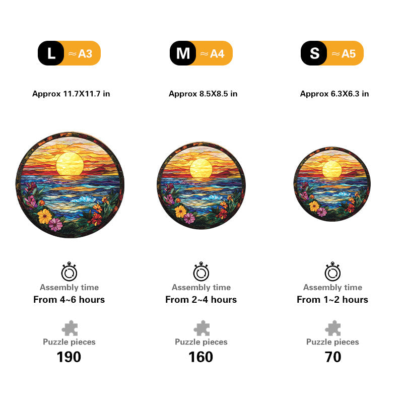 Stained Glass Sunset Wooden Jigsaw Puzzle