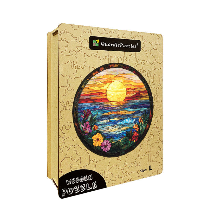 Stained Glass Sunset Wooden Jigsaw Puzzle
