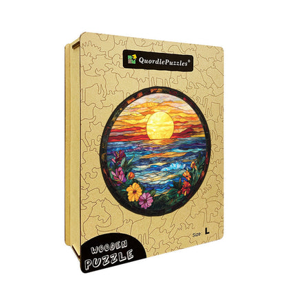 Stained Glass Sunset Wooden Jigsaw Puzzle