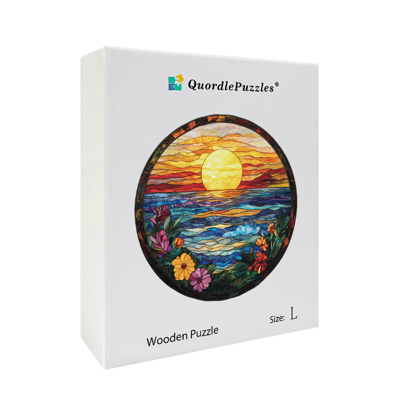 Stained Glass Sunset Wooden Jigsaw Puzzle