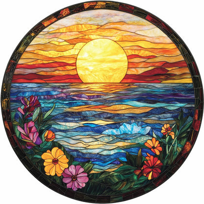 Stained Glass Sunset Wooden Jigsaw Puzzle