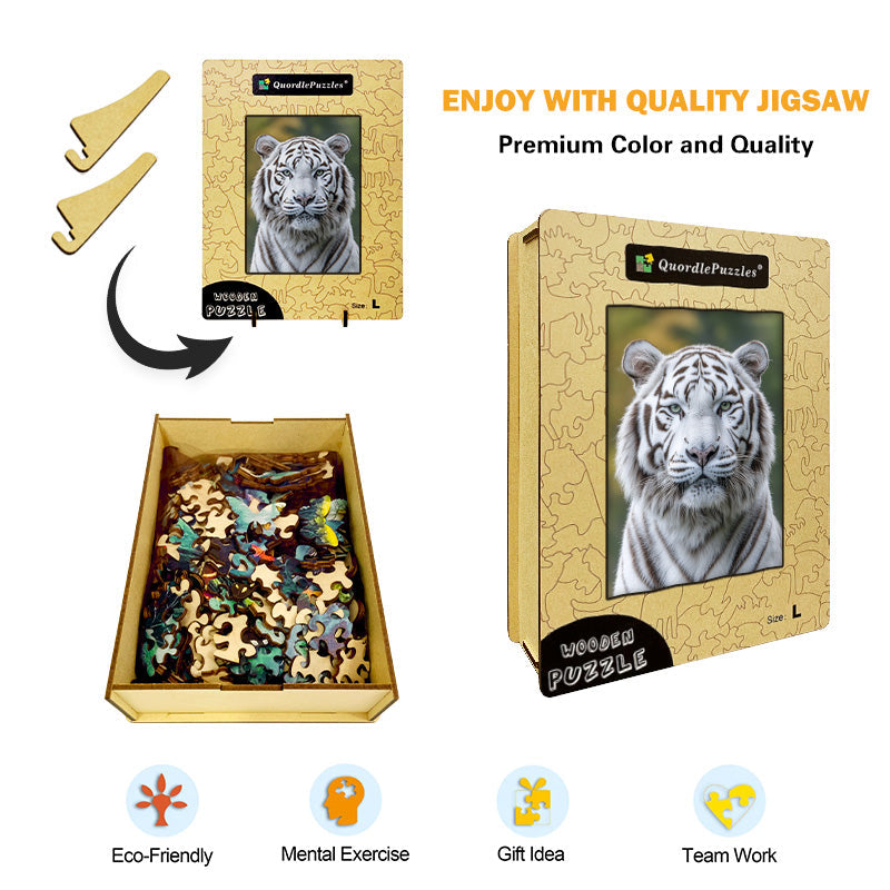 White Siberian Tiger Wooden Jigsaw Puzzle
