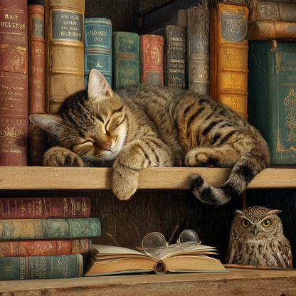 Cat on Bookshelf Wooden Jigsaw Puzzle