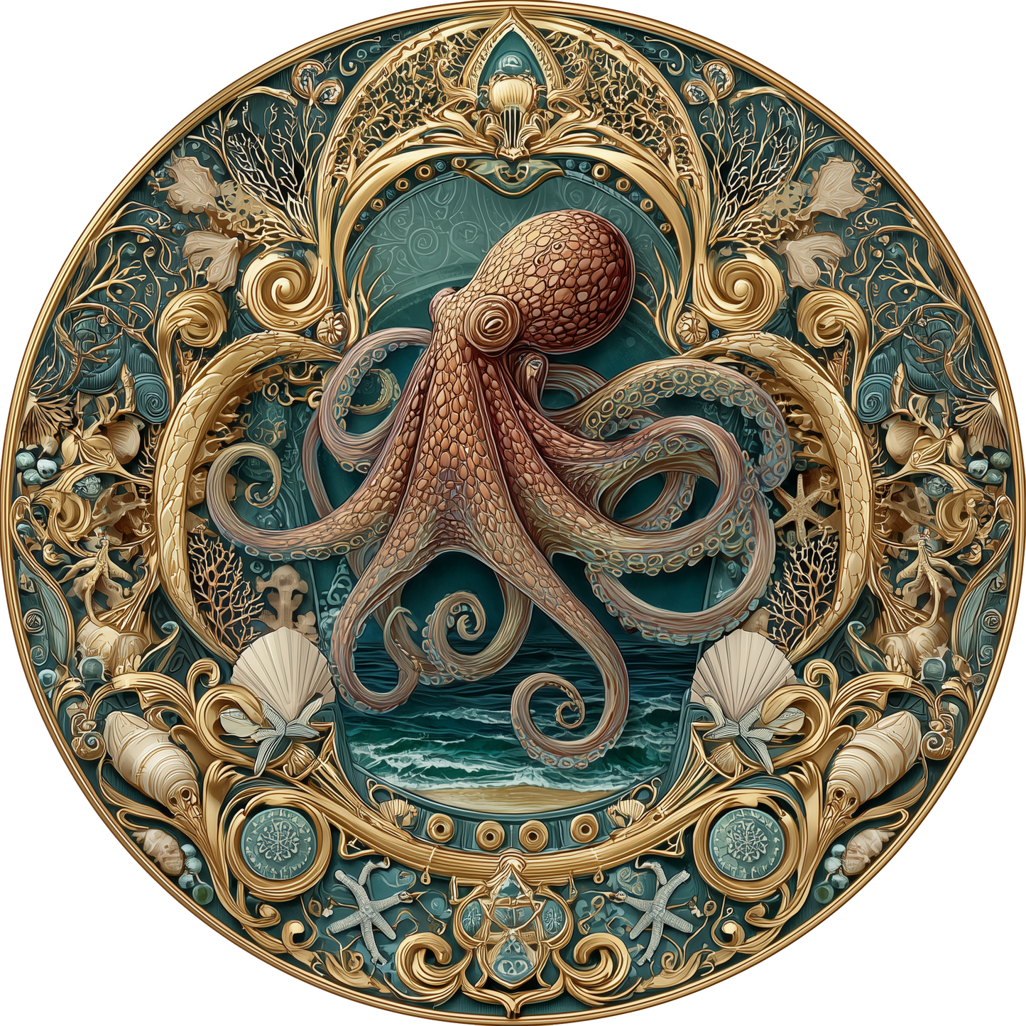 Ornate Octopus Seashell Wooden Jigsaw Puzzle