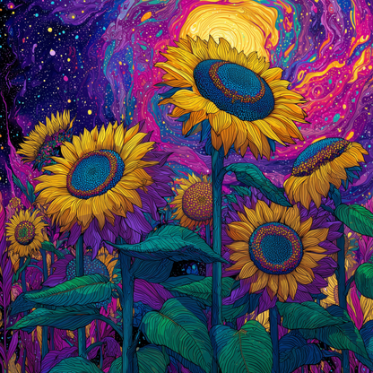 Psychedelic Sunflowers Wooden Jigsaw Puzzle