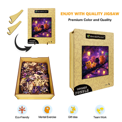 Purple Kitten Fantasy Wooden Jigsaw Puzzle