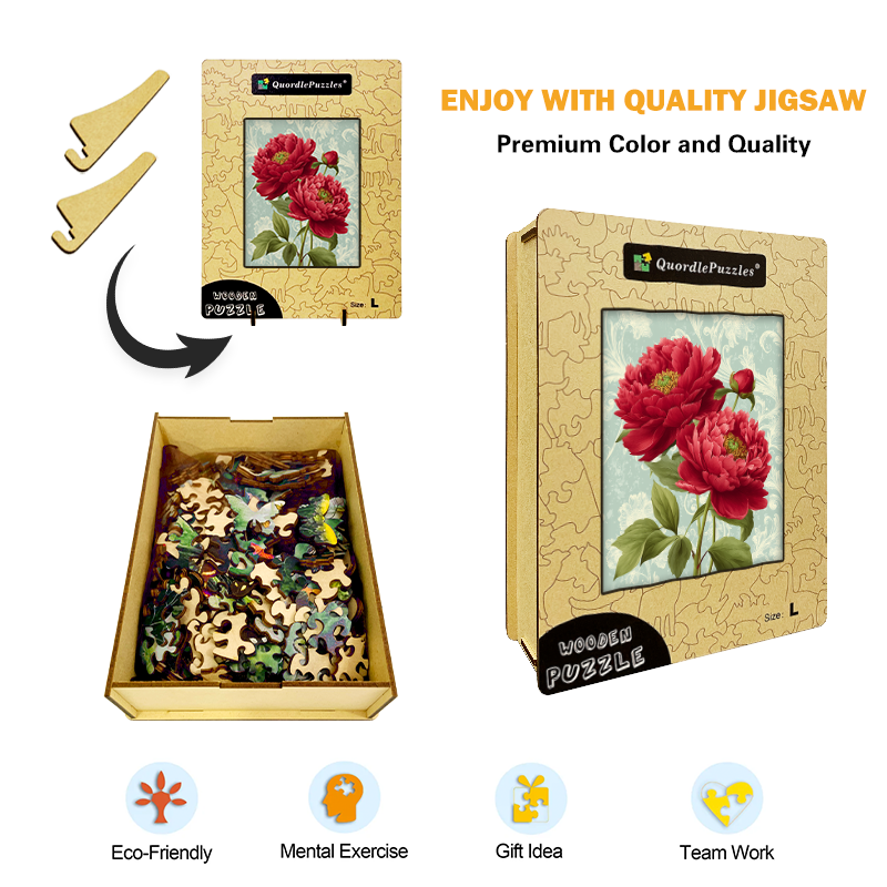 Red Peonies Wooden Jigsaw Puzzle