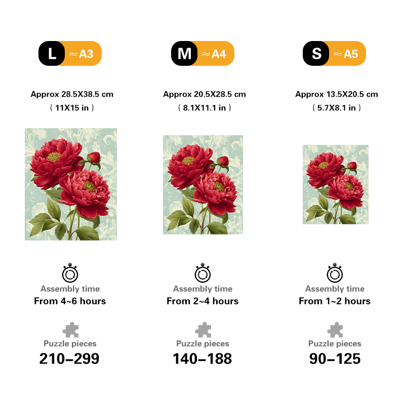 Red Peonies Wooden Jigsaw Puzzle