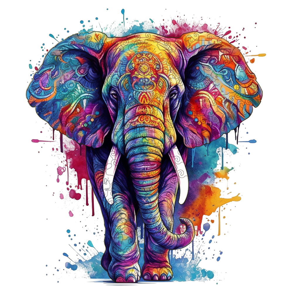 🔥LAST DAY 91% OFF-Rainbow Elephant blue Wooden Jigsaw Puzzle
