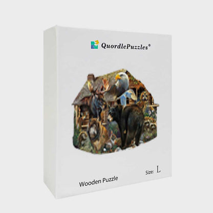🔥LAST DAY 83% -Wildlife Cabin Wooden Jigsaw Puzzle