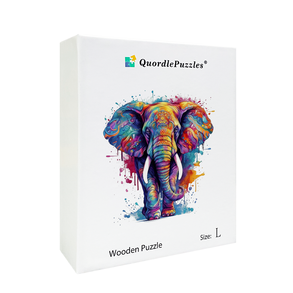 🔥LAST DAY 91% OFF-Rainbow Elephant blue Wooden Jigsaw Puzzle