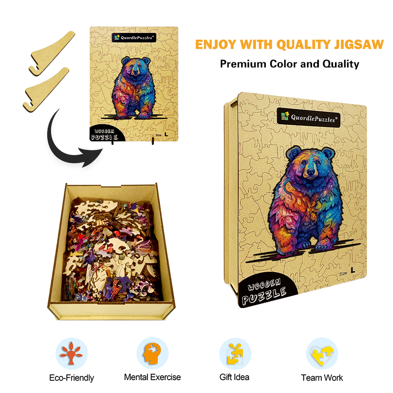🔥LAST DAY 91% OFF-Beautiful psychedelic furious bear Wooden Jigsaw Puzzle