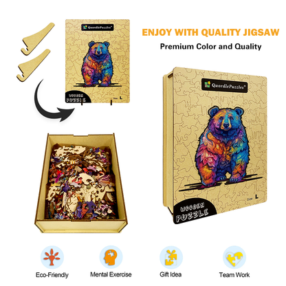 🔥LAST DAY 91% OFF-Beautiful psychedelic furious bear Wooden Jigsaw Puzzle