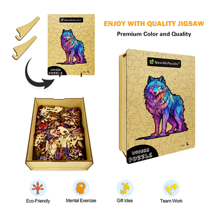 🔥LAST DAY 92% OFF-Majestic Rainbow Wolf Wooden Jigsaw Puzzle