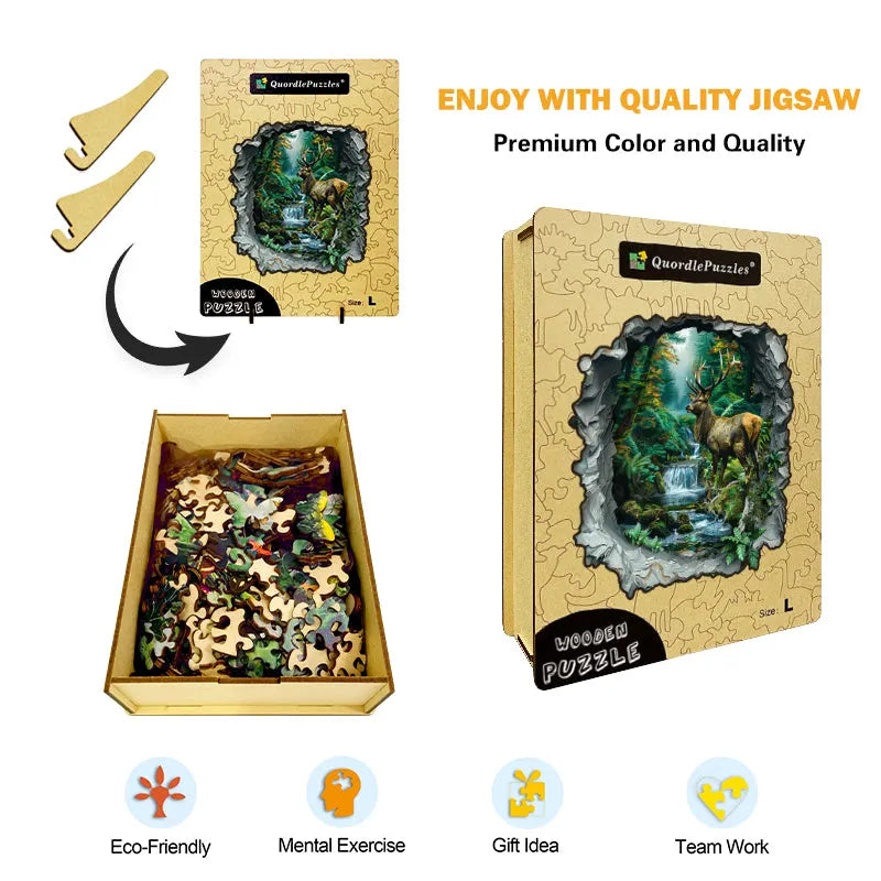 Stag in Enchanted Forest Wooden Jigsaw Puzzle