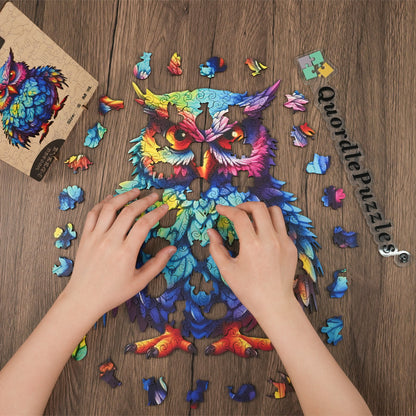 🔥LAST DAY 92% -Owl With Colorful Feathers Wooden Jigsaw Puzzle